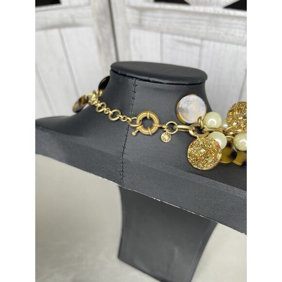 Y2K JCrew Set Pearl Tortoise Shell Stars Charm Necklace Bracelet Statement - Picture 3 of 6